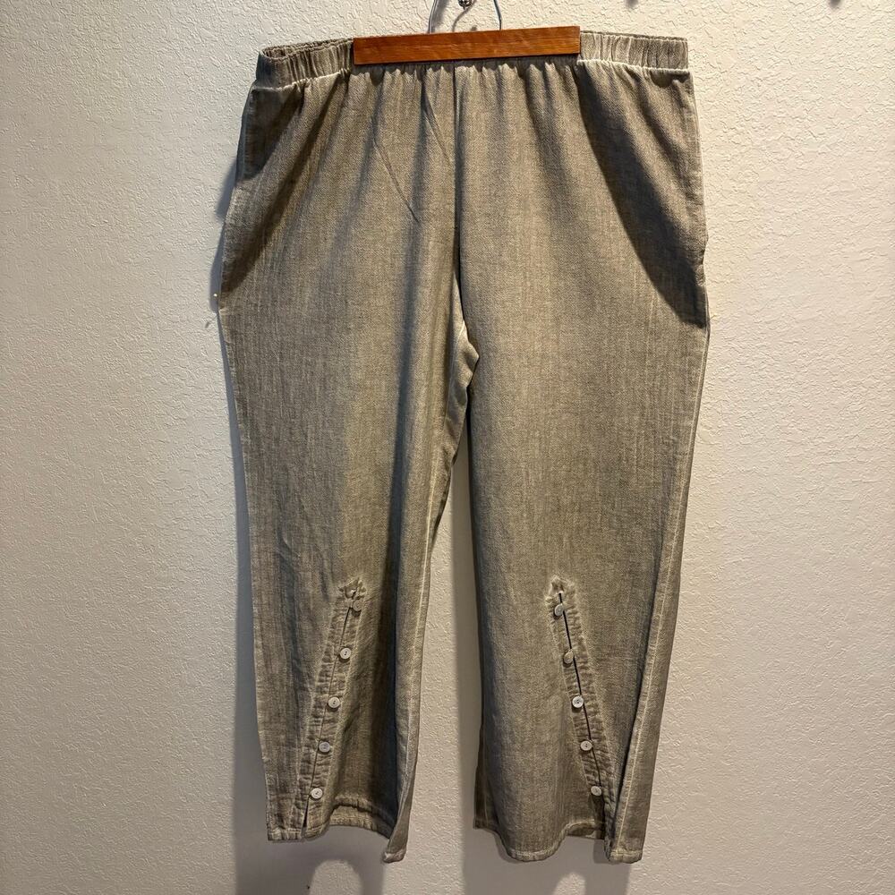 SOFT SURROUNDINGS Wide Leg Pants Abalone Shell Detail Tan Sz 2XL 100% Cotton